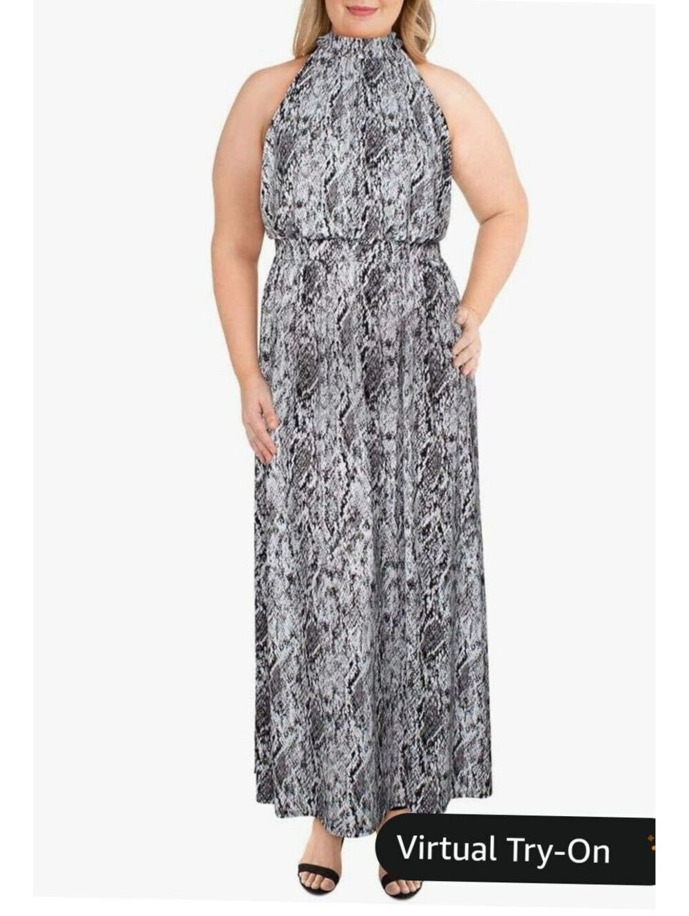 Womens Animal Print Halter Maxi Dress Black White Long medium Wedding Guest